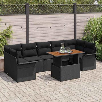 vidaXL Tuin Sofa Set 8 st Zwart, Verzenden, Nieuw, Rotan, 8 zitplaatsen