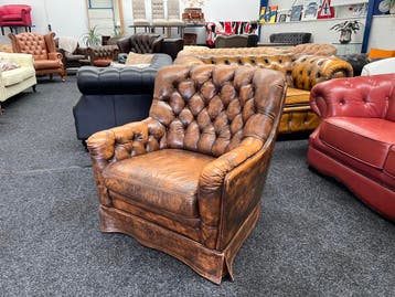 Chesterfield Top Deal !! Vintage Leren Chesterfield Fauteuil, Huis en Inrichting, Fauteuils, Ophalen, Gebruikt, Leer, Chesterfield