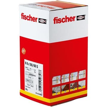 Slagplug met schroef | Fischer | 50 stuks (8x100/60, PZ3), Verzenden, Nieuw