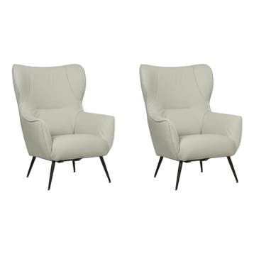 Set van 2 Leren fauteuils Flair - Toledo Perle (lichtgrijs), Nieuw, Ophalen of Verzenden, 75 tot 100 cm, Leer