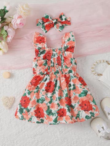 Zomerjurk met Hoofdband voor Baby Meisjes (0-2 Jaar) - Bloem, Verzenden, Nieuw