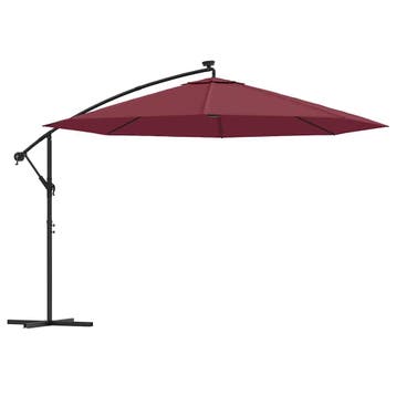 vidaXL Zweefparasol met LED-verlichting 350 cm bordeauxrood, Verzenden, Nieuw, 3 tot 4 meter, Zweefparasol