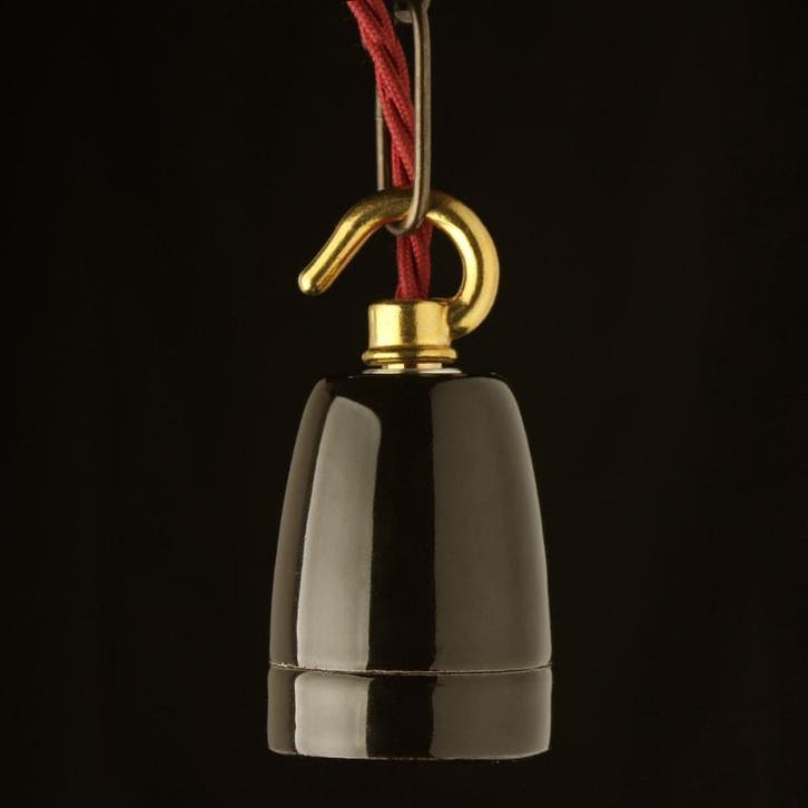 Fitting Keramiek Zwart Hook Messing E27, Huis en Inrichting, Lampen | Overige