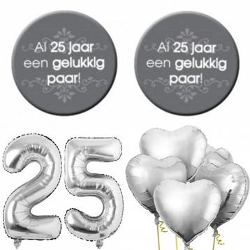 25-jarig jubileum set met buttons en folie ballonnen, Verzenden, Nieuw, Versiering, Geboorte of Huwelijk