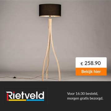 Rietveld-Vloerlampen-Zwart, Hout-Stof, Hout, Verzenden, Nieuw