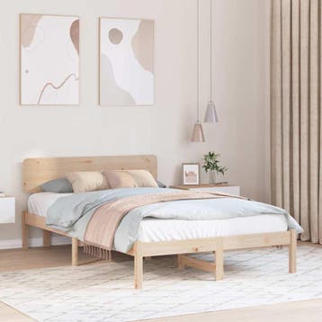 vidaXL Bedframe met hoofdeinde Naturel 135 x 190 cm Massief, Bruin, Verzenden, Nieuw, Twijfelaar