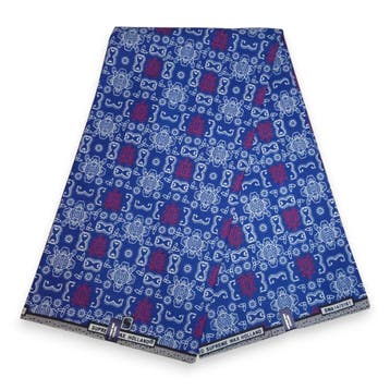 Afrikaanse wax print stof - Blauw Bogolan Icons - 100% katoe, Hobby en Vrije tijd, Stoffen en Lappen, Ophalen of Verzenden, Nieuw