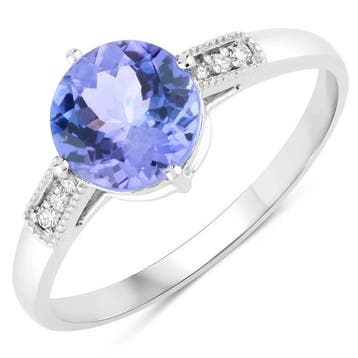 Ring - 14 karaat Witgoud - 1.40ct. tw. Tanzaniet - Diamant -, Nieuw