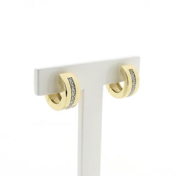 Gouden creolen met diamant; 0,32 ct. (Oorbellen), Gebruikt, Overige kleuren, Ophalen of Verzenden, Met edelsteen