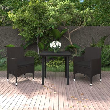 vidaXL 3-delige Tuinset met kussens poly rattan en glas, Verzenden, Nieuw, 2 zitplaatsen, Tuinset
