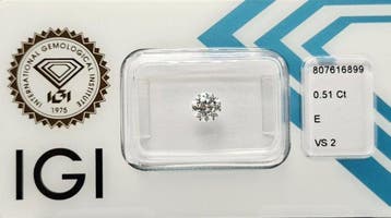 1 pcs Diamant (Natuurlijk) - 0.51 ct - Rond - E - VS2 -, Nieuw