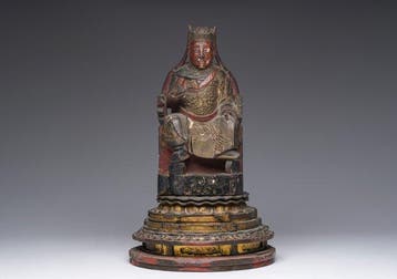 Gelakt en verguld sculptuur van een notabele - Hout - China, Antiek en Kunst