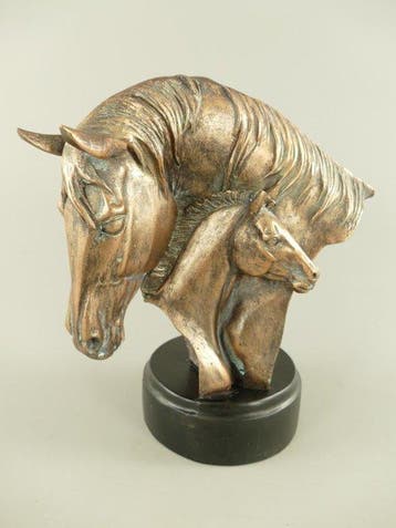Beeldje - Beeldje - Paard met veulen - 28 cm - Polystone -, Antiek en Kunst