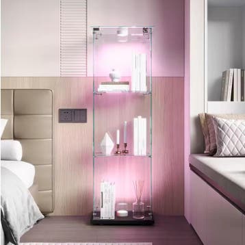 Houten Glazen Vitrinekast met LED Verlichting – 3 Lagen Mode, Verzenden, Nieuw