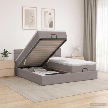 vidaXL Ottoman bed met matras 2 st Taupe 160 x 200 cm Stof, Huis en Inrichting, Verzenden, Nieuw, Tweepersoons