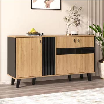 Modern Houten Dressoir met LED en Glaspanelen – Opbergkast, Huis en Inrichting, Kasten | Overige, Verzenden, Nieuw