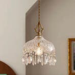 Franse Retro Hanglamp – Luxe Koper Kristal Kroonluchter E1, Verzenden, Nieuw