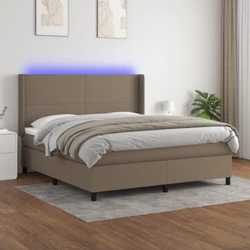 vidaXL Boxspring met matras en LED stof taupe 160x200 cm, Verzenden, 200 cm, Stof, 160 cm
