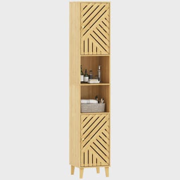 Smalle Bamboe Badkamerkast met Deuren, Open Vakken en Verste, Huis en Inrichting, Badkamer | Badkamermeubels, Verzenden, Nieuw