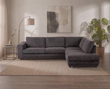 Hoekbank Livaro Antraciet - Zoom 21 Ribstof – Ottomane, Ophalen of Verzenden, Nieuw