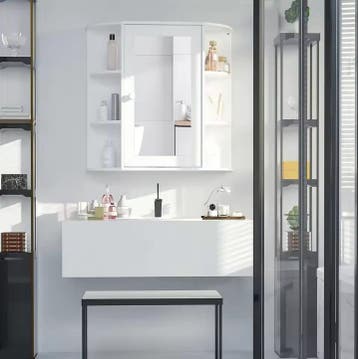 Witte Spiegelkast – Wandkast met 8 Vakken (66×17×63cm), Verzenden, Nieuw