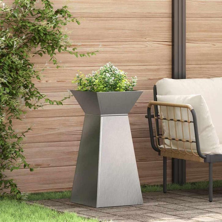 vidaXL Pilaar Plantenbak 2 pcs Zilver 35 x 35 x 73 cm, Tuin en Terras, Bloembakken en Plantenbakken, Minder dan 60 cm, Nieuw, Metaal