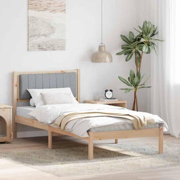 vidaXL Bedframe met Gevoerd Hoofdgedeelte Lichtgrijs 90 x, Eenpersoons, Bruin, Verzenden, Nieuw