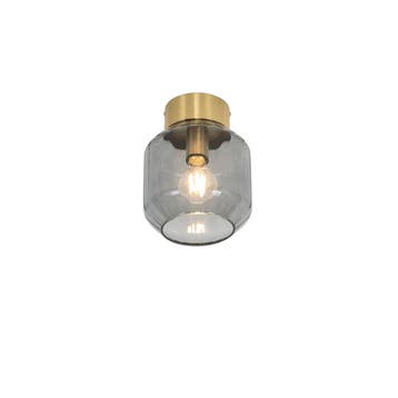 Smart plafondlamp messing met smoke glas incl. Wifi A60 -, Verzenden, Nieuw, Glas
