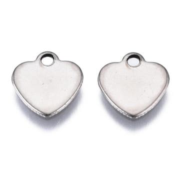 10 x RVS 201 blanco bedeltjes hart Platinum kleur 10 x 10..., Ophalen of Verzenden, Nieuw, Bedel