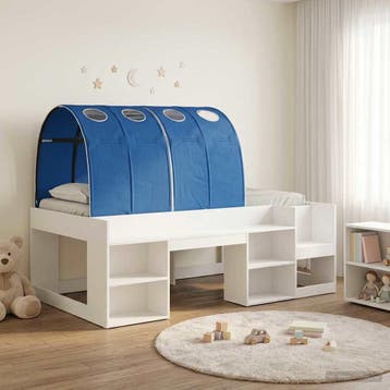 vidaXL Bedframe met tunnel met plank 3 pcs Wit en Blauw, Verzenden, Nieuw, Wit, Hout