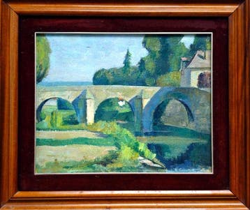 École française (c.1940) - Le pont de pierre, Antiek en Kunst, Kunst | Schilderijen | Klassiek