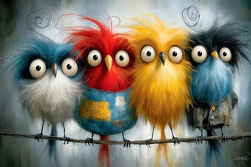John Joseb Art glasschilderij grappige vogels op een tak, Oorspronkelijke maker, Verzenden, Nieuw, Schilderij