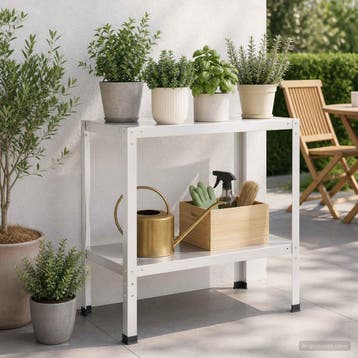 vidaXL Planttafel 100 x 40 x 80 cm Gepoedercoat staal Wit, Tuin en Terras, Verzenden, Nieuw