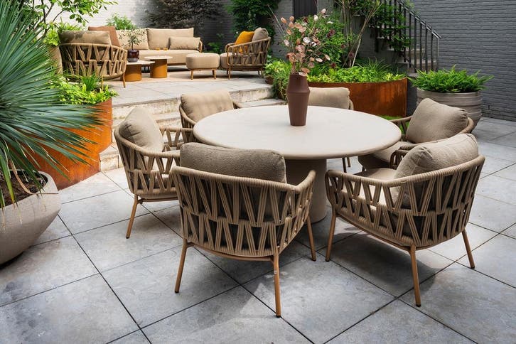 4SO Biarritz/Hampton 6-persoons ronde low-dining tuinset -, Tuin en Terras, Tuinsets en Loungesets, Tuinset, Nieuw, Overige materialen
