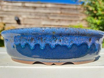Yixing Bonsai schaal - 18x14x4,5cm - blauw geglazuurd -, Antiek en Kunst