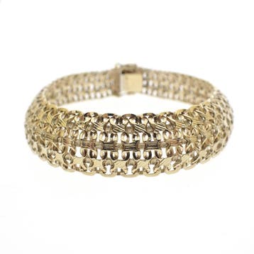 Gouden fantasieschakel armband (Schakelarmband), Sieraden, Tassen en Uiterlijk, Armbanden, Ophalen of Verzenden, Gebruikt, Goud