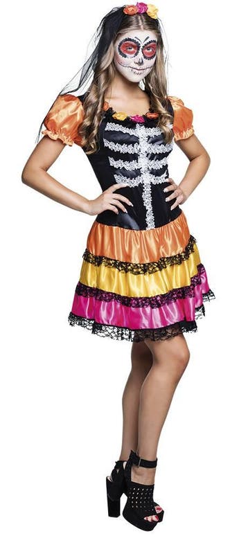 Tienerkostuum Niña Pelona (14-16 jaar) Dia de los Muertos, Kleding | Dames, Verzenden, Nieuw