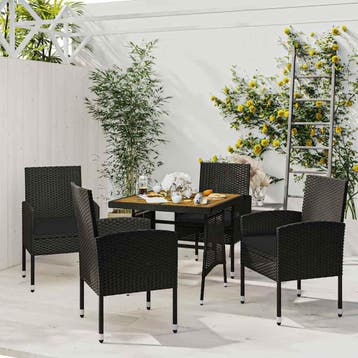 vidaXL 5-delige Tuinset poly rattan zwart, Verzenden, Nieuw, 4 zitplaatsen, Tuinset