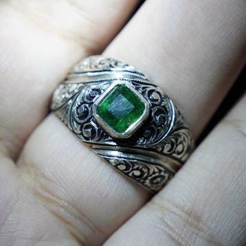 Zonder minimumprijs - Zegelring Zilver - 1.22ct. tw. Smaragd