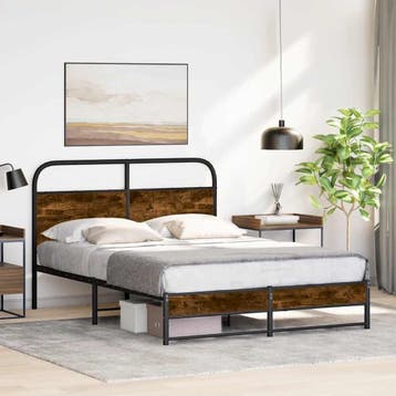 vidaXL Bedframe zonder matras bewerkt hout gerookt eiken, Huis en Inrichting, Bruin, Verzenden, 140 cm, 200 cm
