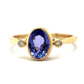 Ring - 14 karaat Geel goud - 1.39ct. tw. Tanzaniet - Diamant, Nieuw