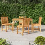 vidaXL 5-delige Tuinset massief teakhout, 4 zitplaatsen, Verzenden, Teakhout, Nieuw