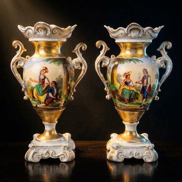 MANIFATTURA LUIGI FILIPPO XIX SECOLO - Vaas (2) - Vaas met, Antiek en Kunst