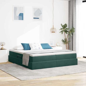 vidaXL Opbergbed met matras Donkergroen 180 x 200 cm Fluweel, Huis en Inrichting, Verzenden, Nieuw, Groen, Stof