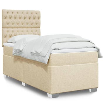 vidaXL Boxspring met matras stof crèmekleurig 90x190 cm, 90 cm, Eenpersoons, Verzenden, Nieuw