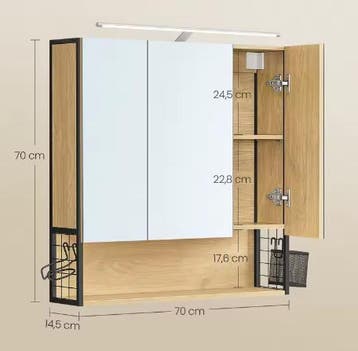 Badkamer Spiegelkast met Verlichting en Opbergruimte, Verzenden, Nieuw