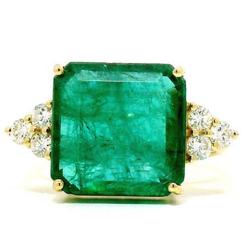 Ring - 14 karaat Geel goud - 7.55ct. tw. Smaragd - Diamant, Nieuw