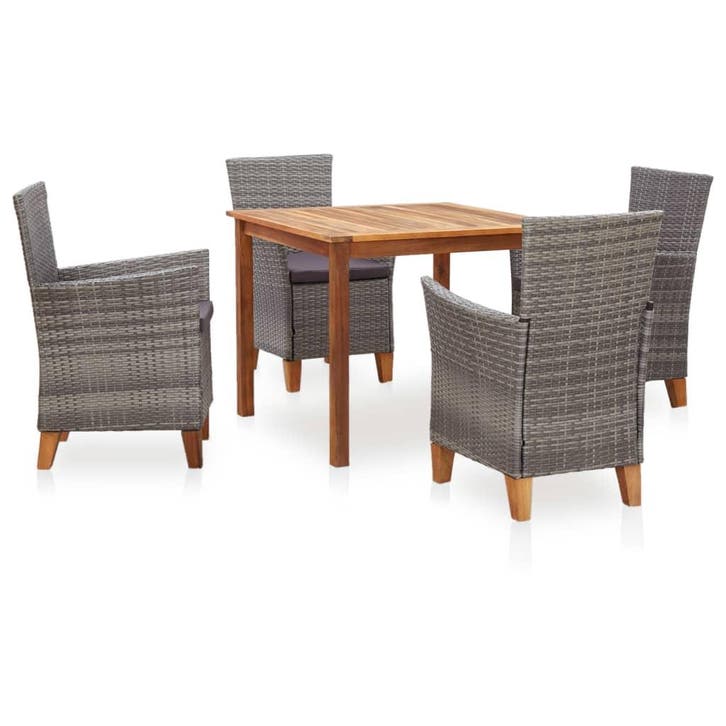 vidaXL 5-delige Eethoek poly rattan en massief acaciahout, Tuin en Terras, Tuinsets en Loungesets, Nieuw, 4 zitplaatsen, Verzenden