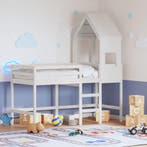 vidaXL Halfhoogslaper met ladder en bedhuis grenenhout wit, 90 cm, Eenpersoons, Verzenden, Wit