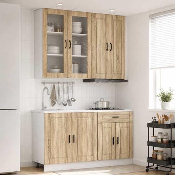 vidaXL Keukenblok PORTO 4 pcs Sonoma Eiken Bewerkt hout, Verzenden, Nieuw, Bruin